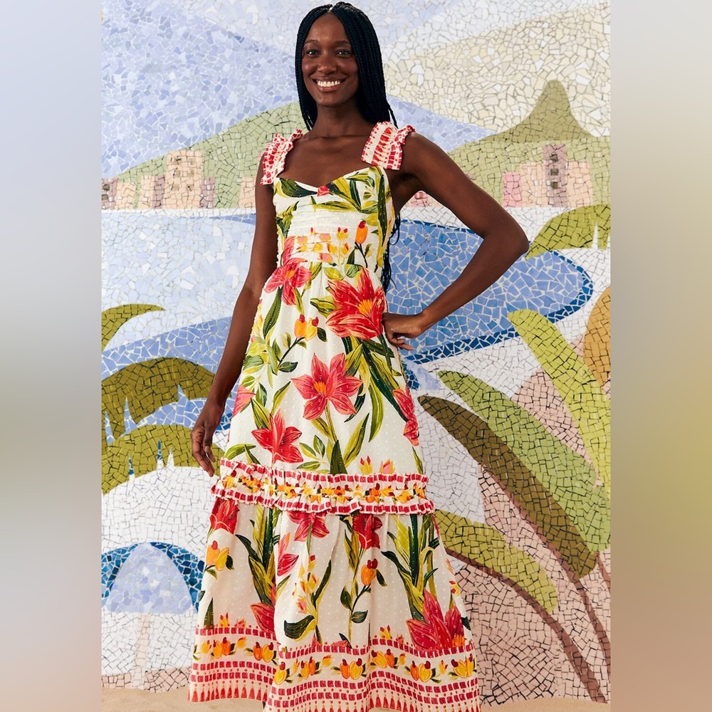 Farm Rio Cashew Garden Midi Dress (Size S)